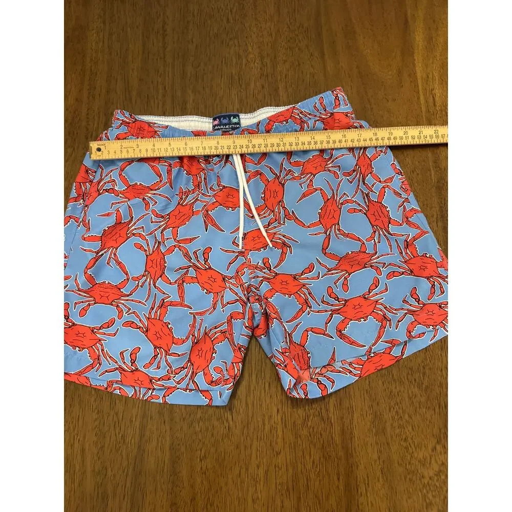 Charleston Threads Blue Orange Crab Print Swim Trunks - Men’s L